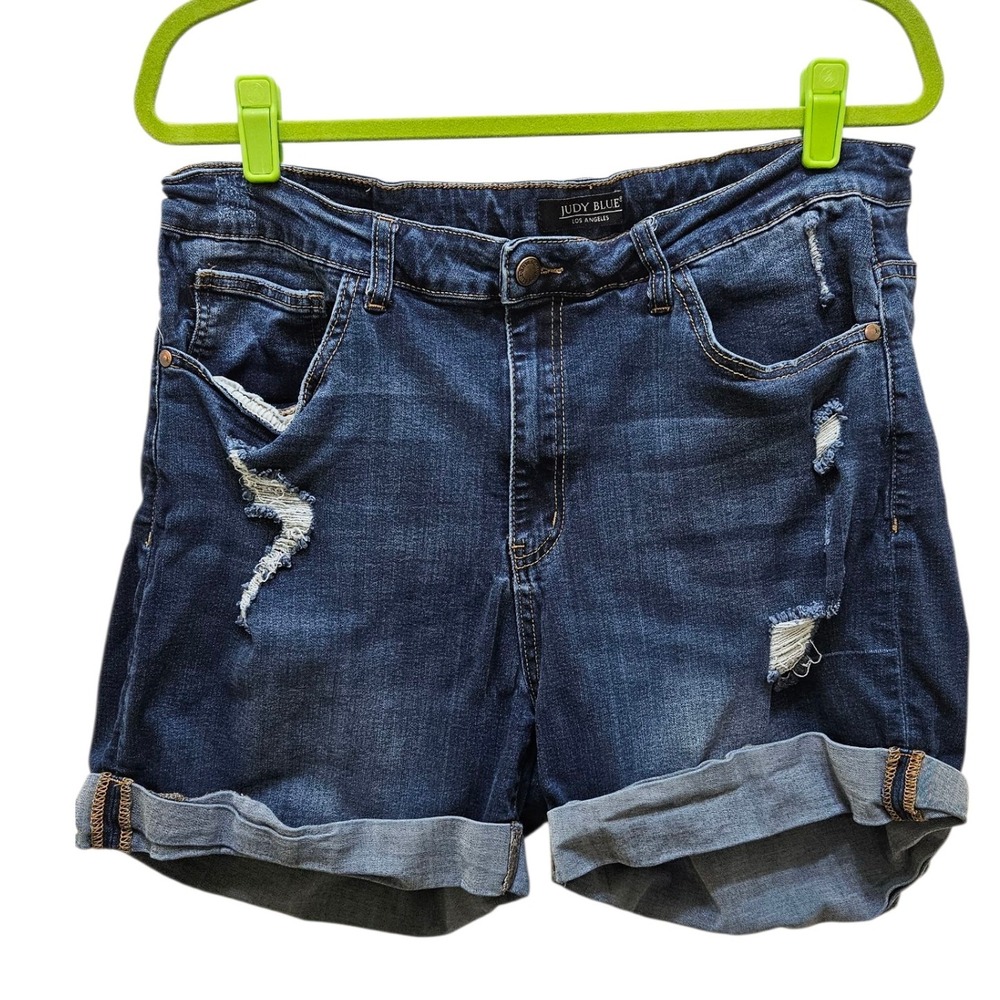 Judy‎ Blue Denim Shorts Distressed Cuffed Hem Dark Wash Women's Size 3XL